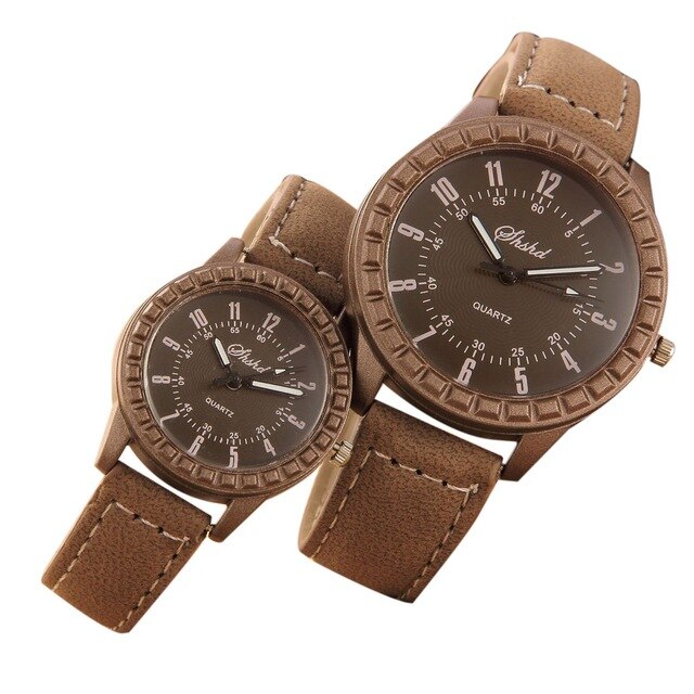 Vintage Leisure Imitation Wood Pair Watches Lovers Couple