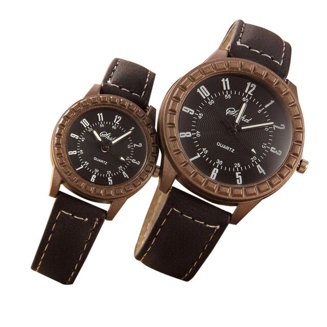 Vintage Leisure Imitation Wood Pair Watches Lovers Couple
