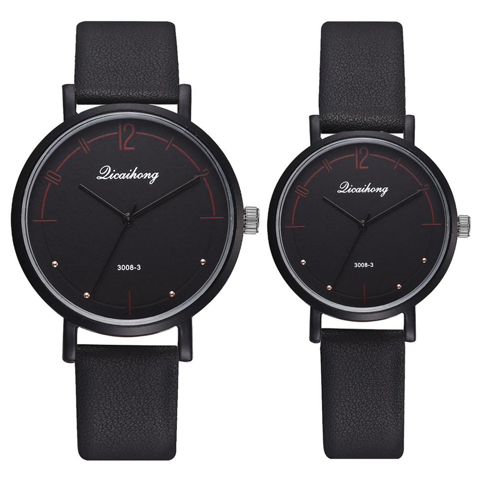 Fashion Couple Watches Set Women Man Leather Quartz Clock Retro Belt