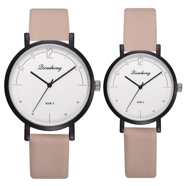 Fashion Couple Watches Set Women Man Leather Quartz Clock Retro Belt