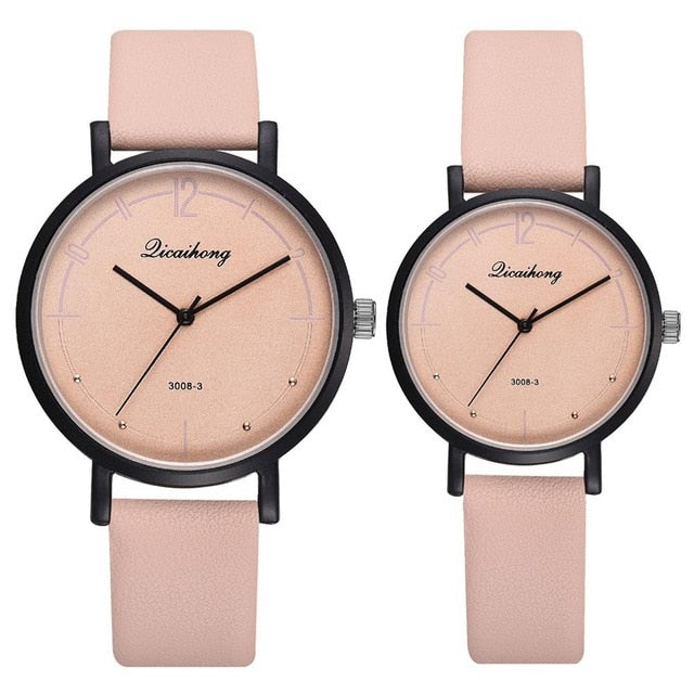 Fashion Couple Watches Set Women Man Leather Quartz Clock Retro Belt