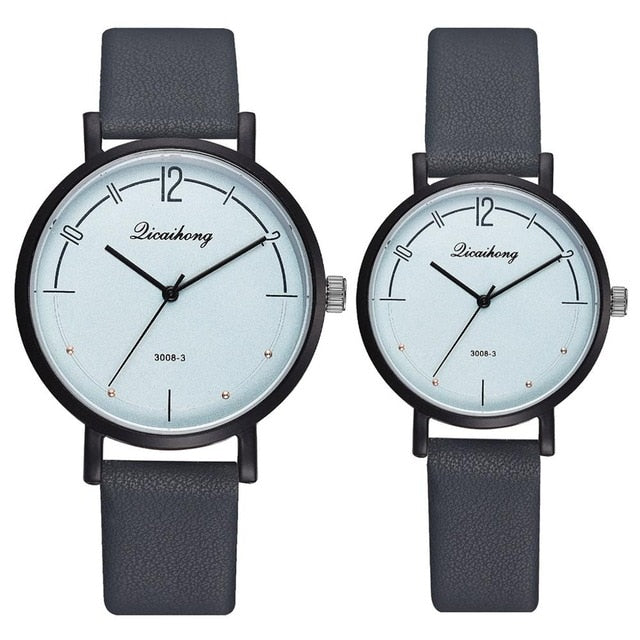 Fashion Couple Watches Set Women Man Leather Quartz Clock Retro Belt