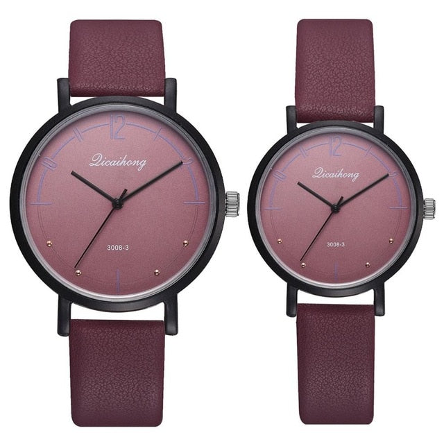 Fashion Couple Watches Set Women Man Leather Quartz Clock Retro Belt
