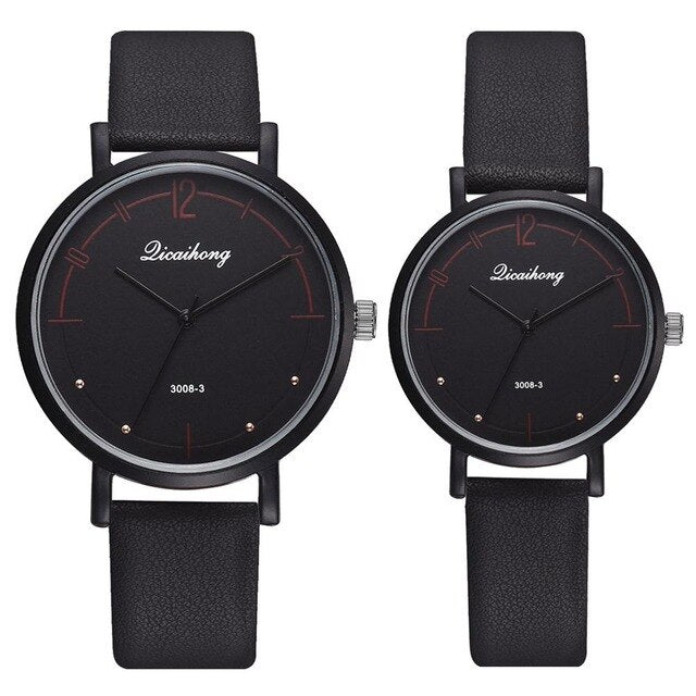 Fashion Couple Watches Set Women Man Leather Quartz Clock Retro Belt