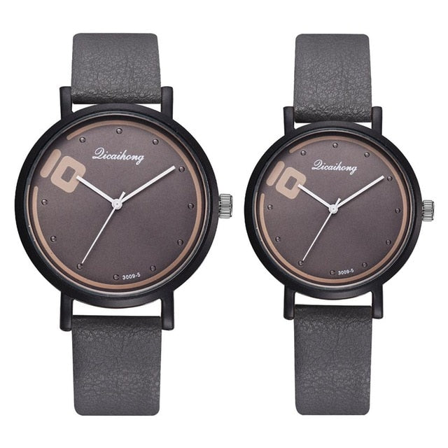 Fashion Couple Watches Set Women Man Leather Quartz Clock Retro Belt