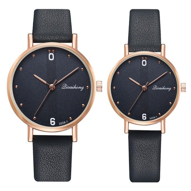 Fashion Couple Watches Set Women Man Leather Quartz Clock Retro Belt