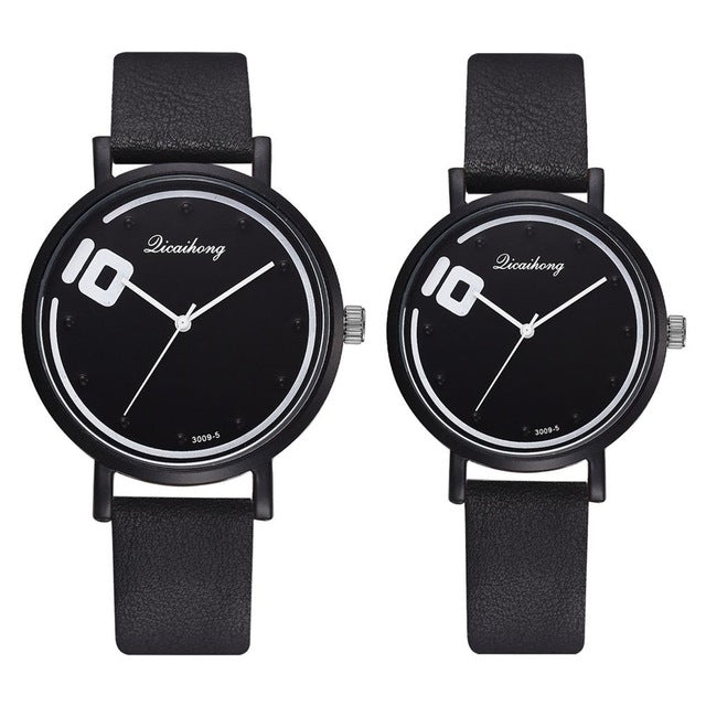 Fashion Couple Watches Set Women Man Leather Quartz Clock Retro Belt