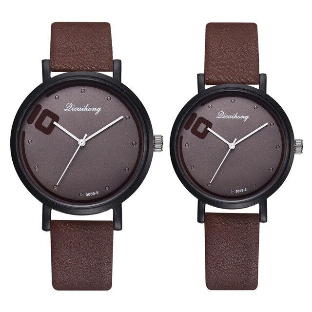 Fashion Couple Watches Set Women Man Leather Quartz Clock Retro Belt