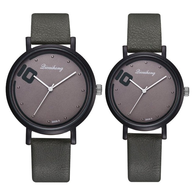Fashion Couple Watches Set Women Man Leather Quartz Clock Retro Belt