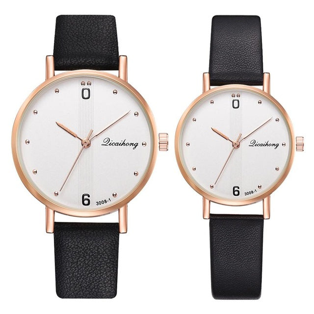 Fashion Couple Watches Set Women Man Leather Quartz Clock Retro Belt