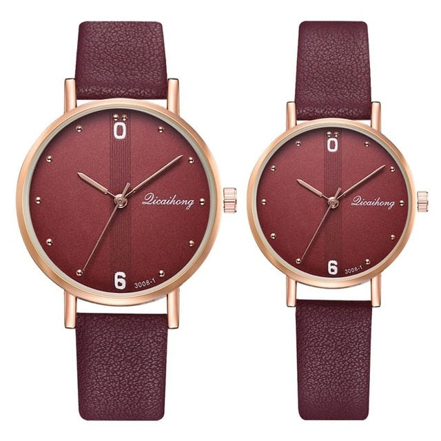 Fashion Couple Watches Set Women Man Leather Quartz Clock Retro Belt