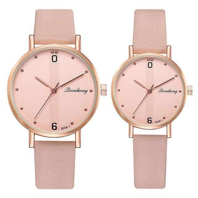 Fashion Couple Watches Set Women Man Leather Quartz Clock Retro Belt