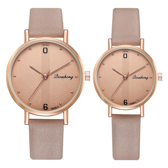 Fashion Couple Watches Set Women Man Leather Quartz Clock Retro Belt
