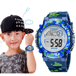 Navy Blue Camouflage Kids Watches LED Colorful Flash Digital Waterproof