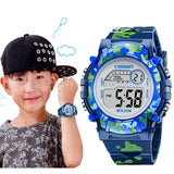 Navy Blue Camouflage Kids Watches LED Colorful Flash Digital Waterproof