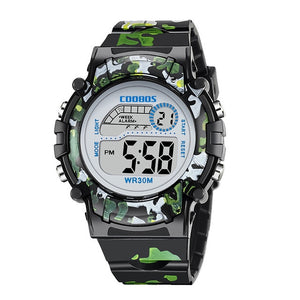 Navy Blue Camouflage Kids Watches LED Colorful Flash Digital Waterproof