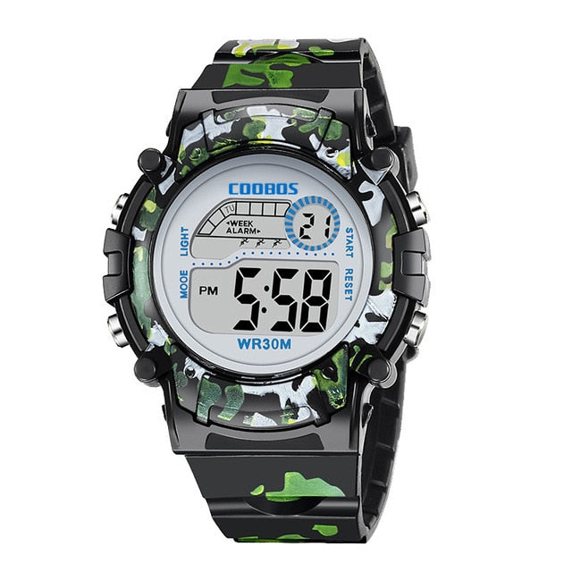 Navy Blue Camouflage Kids Watches LED Colorful Flash Digital Waterproof