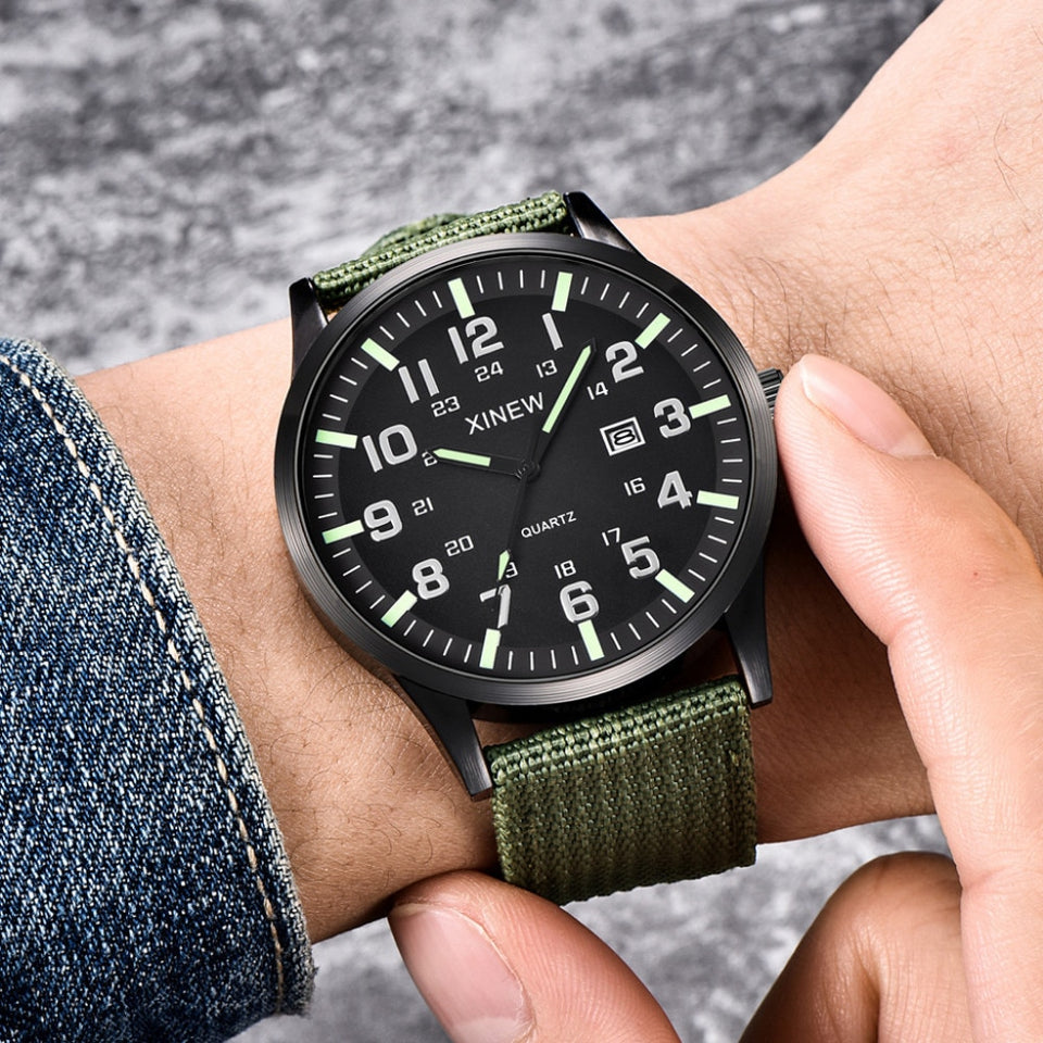 LVPAI Men Round Dial Nylon Strap Band Military