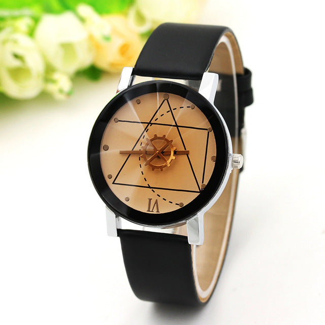 Fashion Gear Round Couple Watch Hot Sale Black and White Brown Dial Leather