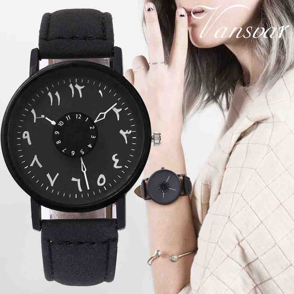 Vansvar Brand Black White Lover's Couple Watches Unique Arabic Numbers