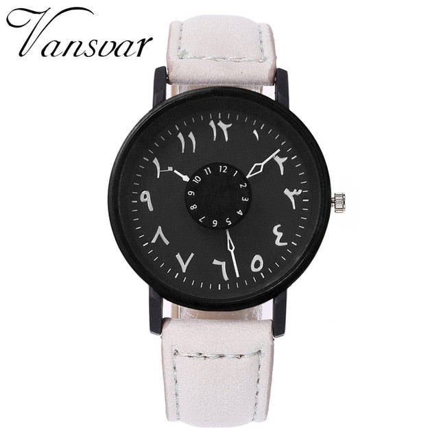 Vansvar Brand Black White Lover's Couple Watches Unique Arabic Numbers