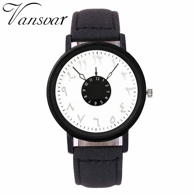 Vansvar Brand Black White Lover's Couple Watches Unique Arabic Numbers