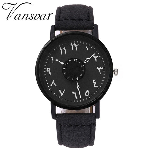 Vansvar Brand Black White Lover's Couple Watches Unique Arabic Numbers
