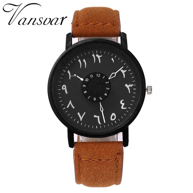 Vansvar Brand Black White Lover's Couple Watches Unique Arabic Numbers