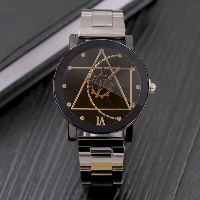 Fashion Gear Round Couple Watch Hot Sale Black and White Brown Dial Leather
