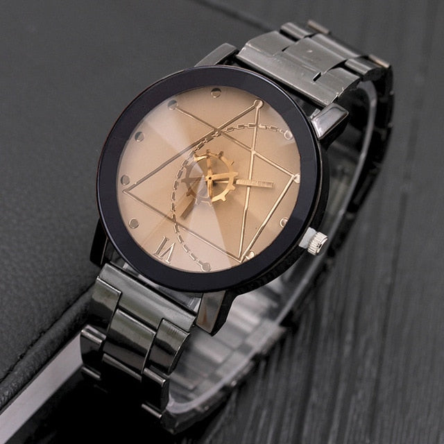 Fashion Gear Round Couple Watch Hot Sale Black and White Brown Dial Leather