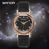 SANDA Fashion Crystal Ladies Leather Strap Watches Women