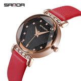 SANDA Fashion Crystal Ladies Leather Strap Watches Women