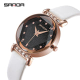 SANDA Fashion Crystal Ladies Leather Strap Watches Women