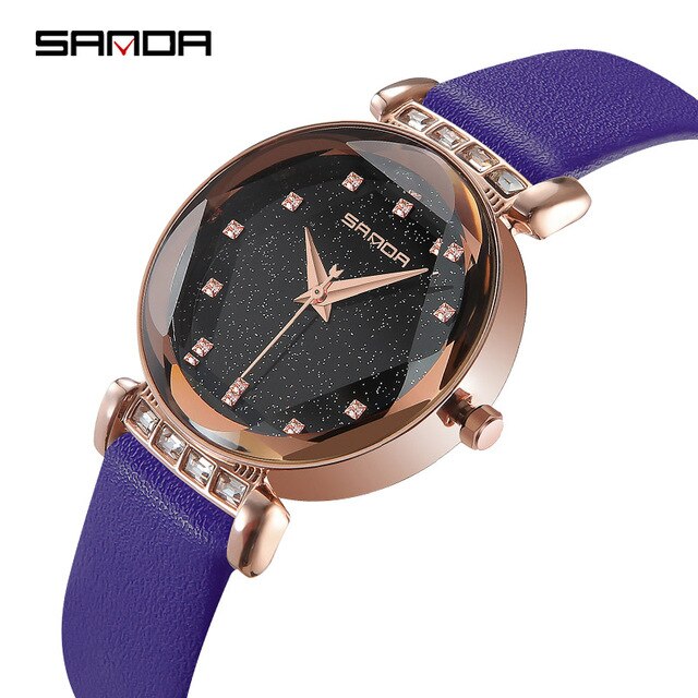 SANDA Fashion Crystal Ladies Leather Strap Watches Women