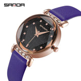 SANDA Fashion Crystal Ladies Leather Strap Watches Women