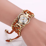 Women's Braid Dress Quartz Wristwatch Crystal Diamond Bracelet Watch