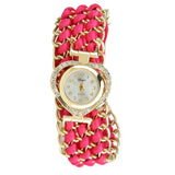 Women's Braid Dress Quartz Wristwatch Crystal Diamond Bracelet Watch