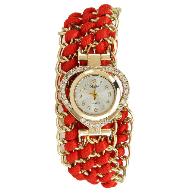 Women's Braid Dress Quartz Wristwatch Crystal Diamond Bracelet Watch