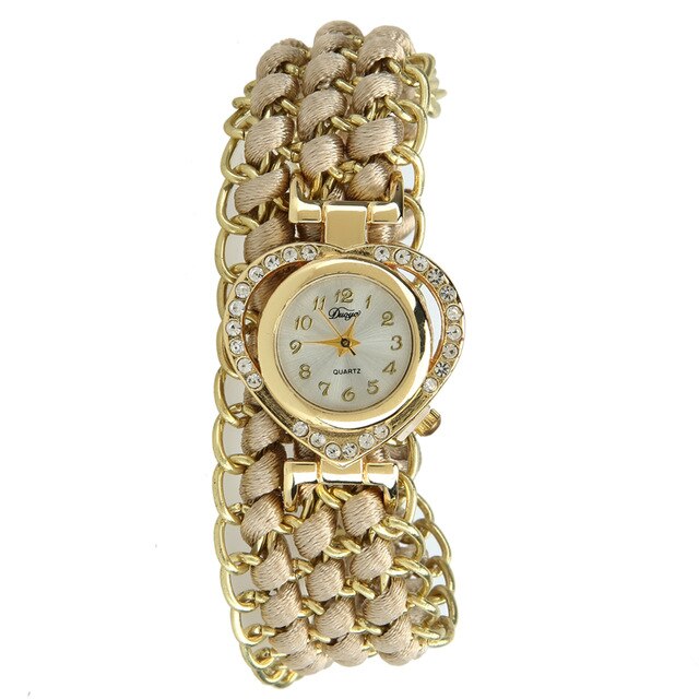 Women's Braid Dress Quartz Wristwatch Crystal Diamond Bracelet Watch