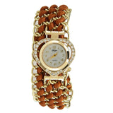 Women's Braid Dress Quartz Wristwatch Crystal Diamond Bracelet Watch