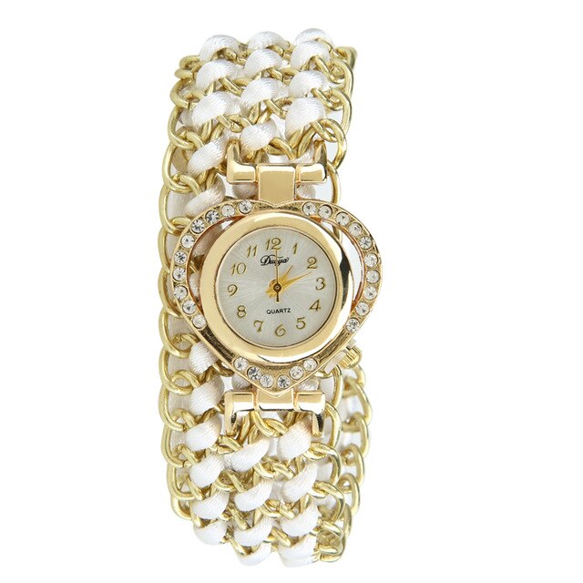 Women's Braid Dress Quartz Wristwatch Crystal Diamond Bracelet Watch