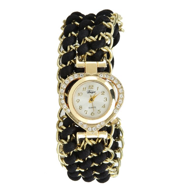 Women's Braid Dress Quartz Wristwatch Crystal Diamond Bracelet Watch