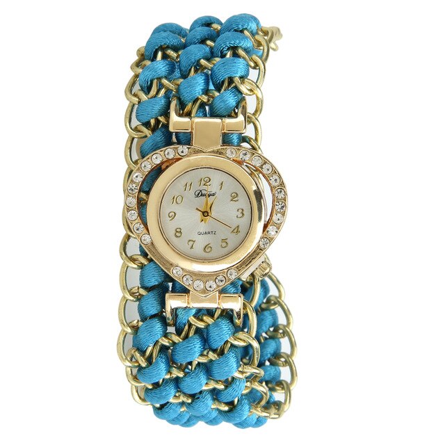Women's Braid Dress Quartz Wristwatch Crystal Diamond Bracelet Watch