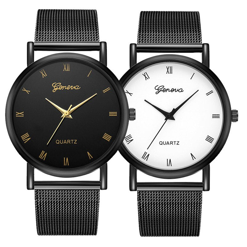 Casual Watch Man Woman Stainless Steel Black