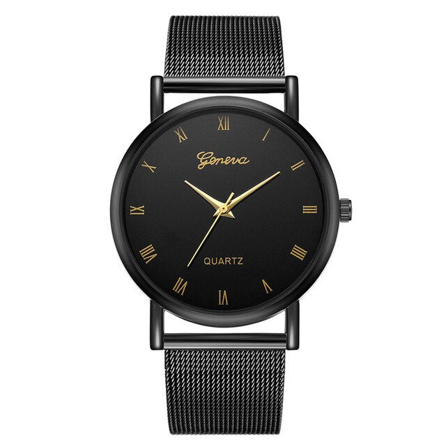 Casual Watch Man Woman Stainless Steel Black