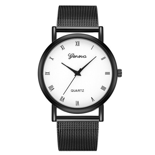 Casual Watch Man Woman Stainless Steel Black