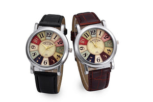 Women Fashion Unisex Watches Retro Harajuku Graffiti Pattern Watches Bohemian Style PU Leather Band Quartz