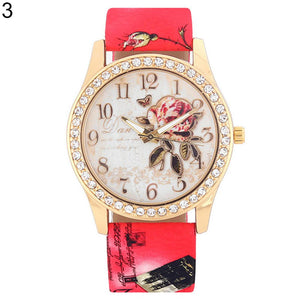 Retro Chinese Style Peony Pattern Watch Gilt Digital Quartz