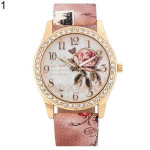 Retro Chinese Style Peony Pattern Watch Gilt Digital Quartz