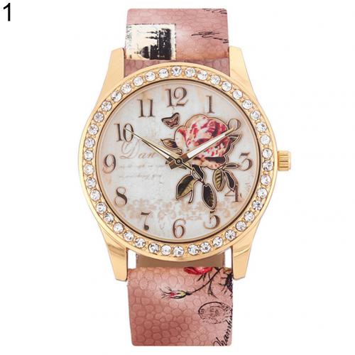 Retro Chinese Style Peony Pattern Watch Gilt Digital Quartz